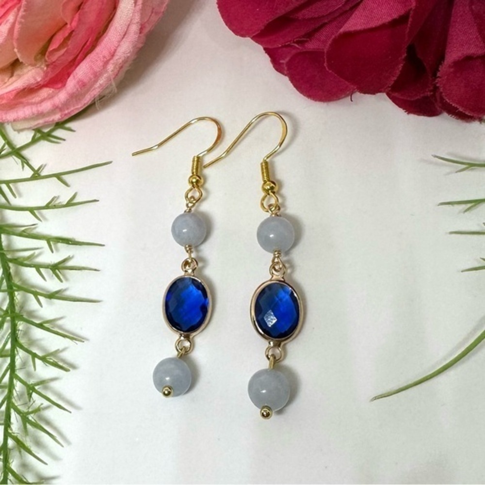 NEW⚜️Raw Aquamarine & Blue Crystal Charm Earrings